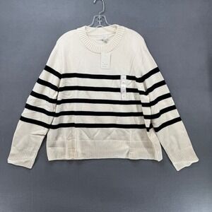 A New‎ Day Womens Sweater XXL Cream Black Stripe Crew Neck Pullover NWT